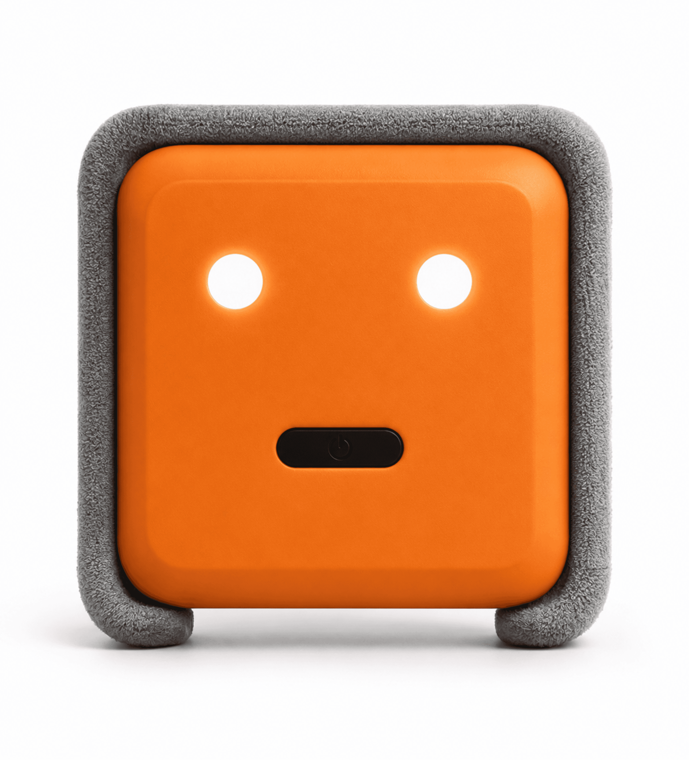Wipe, the tiny whiteboard robot, viewed head-on with two glowing eyes
